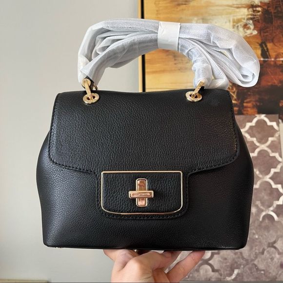 NWT MICHAEL KORS EMERY SMALL LEATHER SATCHEL Black - Picture 1 of 7